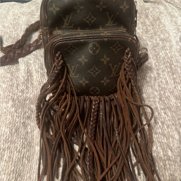 Vintage Boho Louis Vuitton Brown Fringe Designer Crossbody Bag